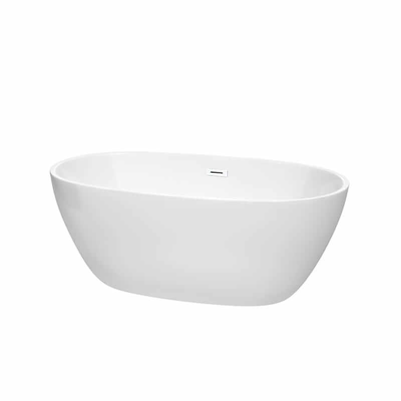 Juno 59" Freestanding Acrylic White Bathtub With Shiny White Trim No Faucet Top Front View