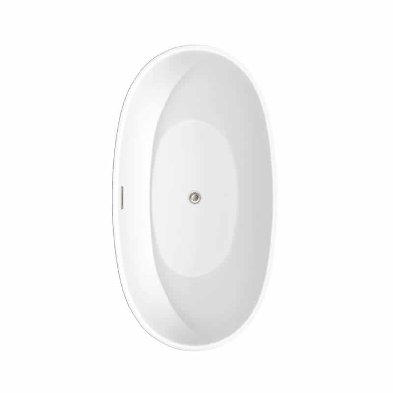 Juno 59 Inch Freestanding Acrylic Matte White Bathtub With Brushed Nickel Trim Top View