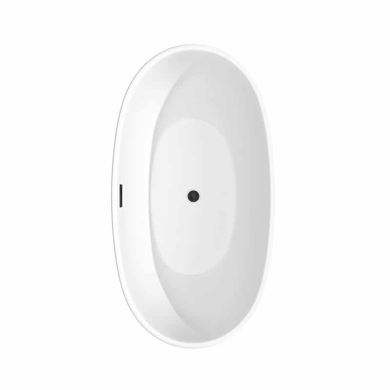 Juno 59 Inch Freestanding Acrylic Matte White Bathtub With Matte Black Trim Top View