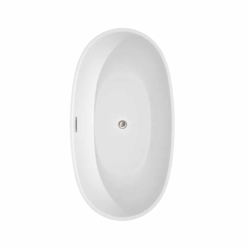 Juno 59 Inch Freestanding Acrylic White Bathtub With Brushed Nickel Trim No Faucet Top View