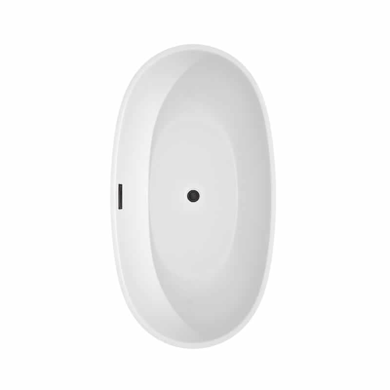 Juno 59 Inch Freestanding Acrylic White Bathtub With Matte Black Trim No Faucet Top View