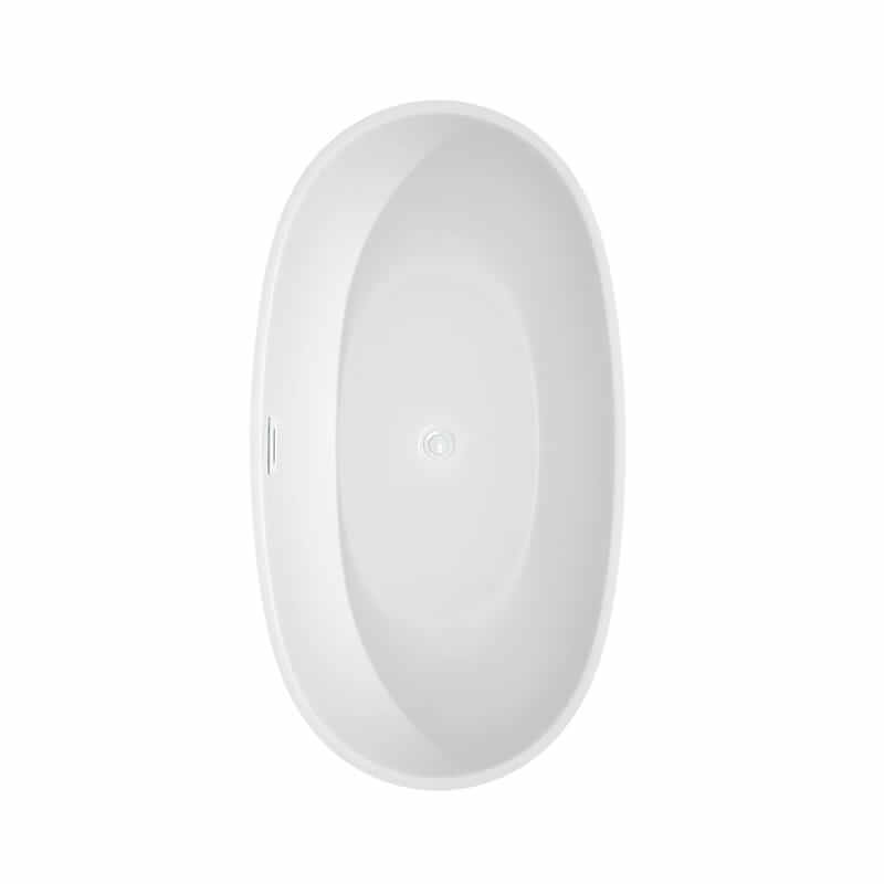 Juno 59 Inch Freestanding Acrylic White Bathtub With Shiny White Trim No Faucet Top View