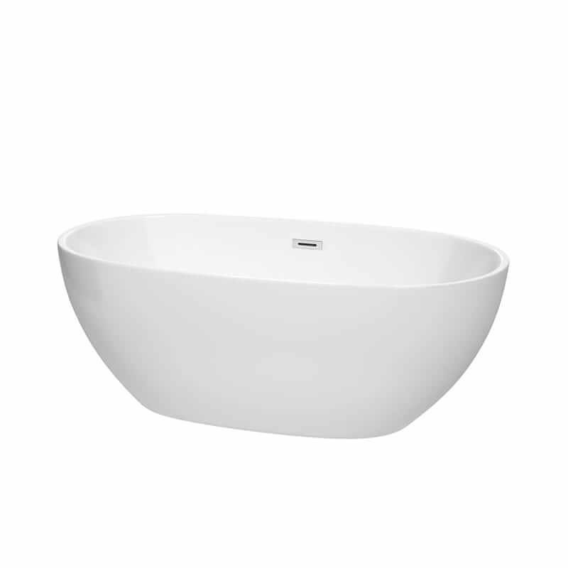 Juno 63" Freestanding Acrylic Bathtub With Polished Chrome Trim No Faucet Top Front View