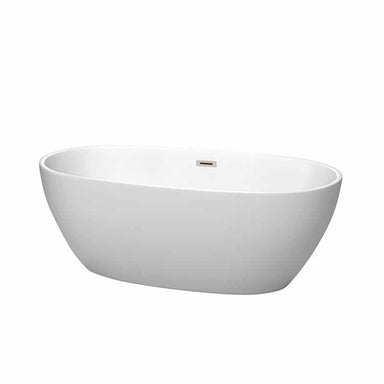 Juno 63" Freestanding Acrylic Matte White Bathtub Brushed Nickel Trim No Faucet Top Front View