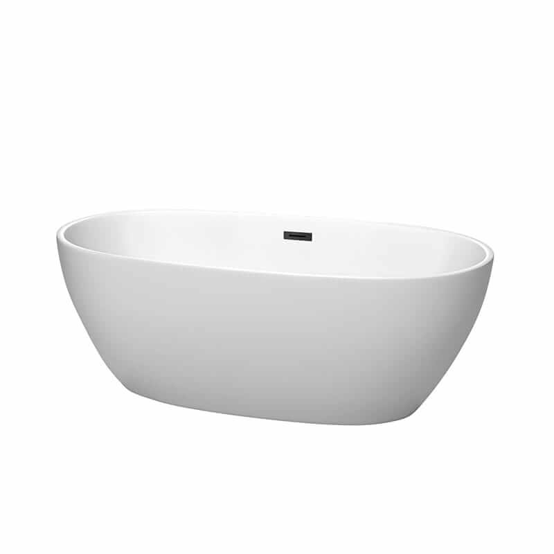 Juno 63" Freestanding Acrylic Matte White Bathtub With Matte Black Trim No Faucet Top Front View