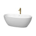 Juno 63" Freestanding Acrylic Matte White Bathtub With Shiny White Trim and Brushed Gold Faucet Top Front View