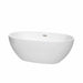 Juno 63" Freestanding Acrylic White Bathtub With Brushed Nickel Trim No Faucet Top Front View
