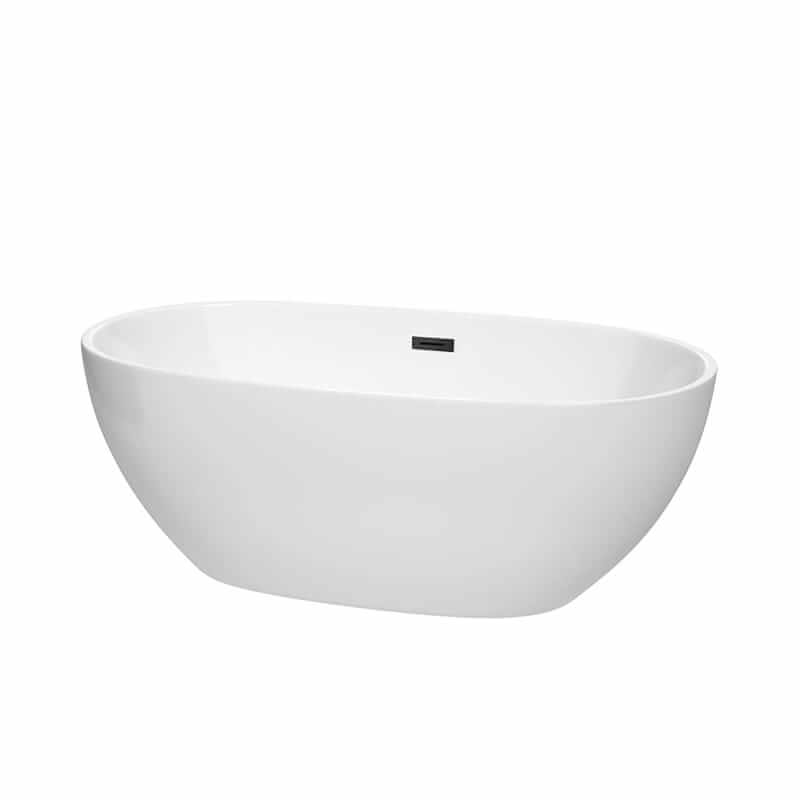 Juno 63" Freestanding Acrylic White Bathtub With Matte Black Trim No Faucet Top Front View