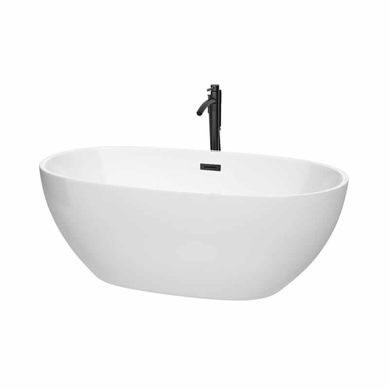 Juno 63" Freestanding Acrylic White Bathtub With Matte Black Trim Top Front View
