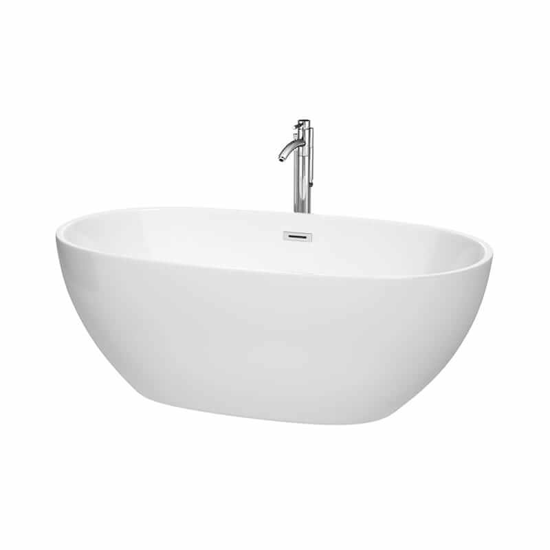 Juno 63" Freestanding Acrylic White Bathtub With Polished Chrome Trim Top Front View