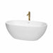 Juno 63" Freestanding Acrylic White Bathtub With Shiny White Trim and Brushed Gold Faucet Top Front View
