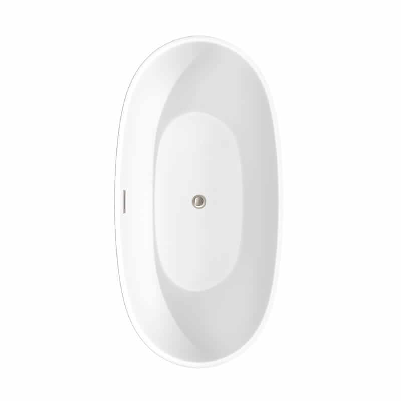 Juno 63 Inch Freestanding Acrylic Matte White Bathtub Brushed Nickel Trim No Faucet Top View