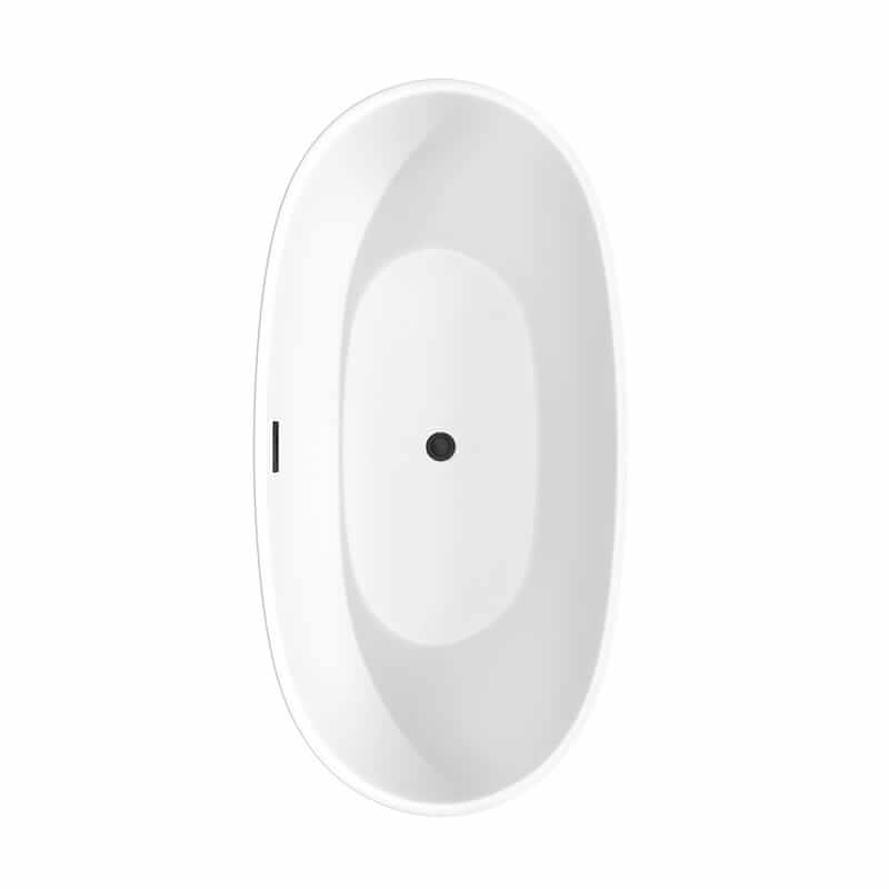Juno 63 Inch Freestanding Acrylic Matte White Bathtub With Matte Black Trim Top View