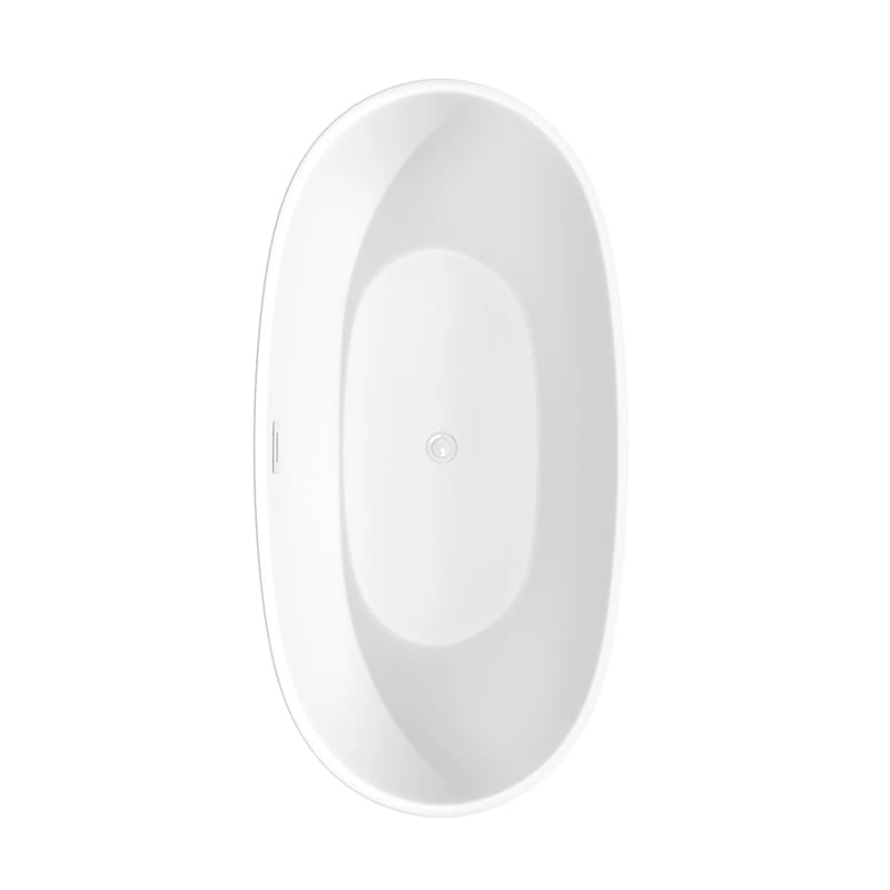 Juno 63 Inch Freestanding Acrylic Matte White Bathtub With Shiny White Trim and Brushed Gold Faucet Top View