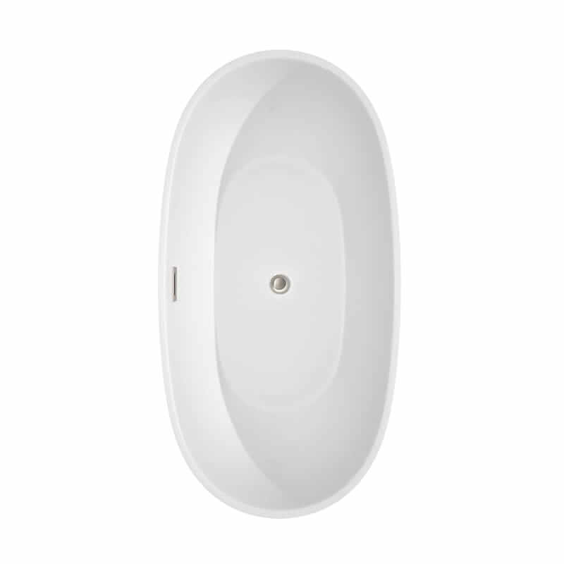 Juno 63 Inch Freestanding Acrylic White Bathtub With Brushed Nickel Trim No Faucet Top View