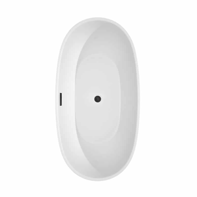 Juno 63 Inch Freestanding Acrylic White Bathtub With Matte Black Trim No Faucet Top View