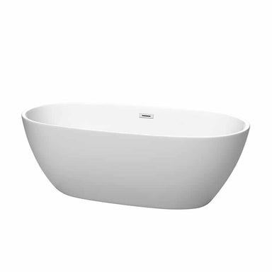 Juno 67" Freestanding Acrylic Matte White Bathtub With Polished Chrome Trim No Faucet Top Front View