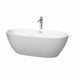 Juno 67" Freestanding Acrylic Matte White Bathtub With Polished Chrome Trim Top Front View