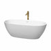 Juno 67" Freestanding Acrylic Matte White Bathtub With Shiny White Trim and Brushed Gold Faucet Top Front View