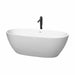 Juno 67" Freestanding Acrylic Matte White Bathtub With Shiny White Trim and Matte Black Faucet Top Front View