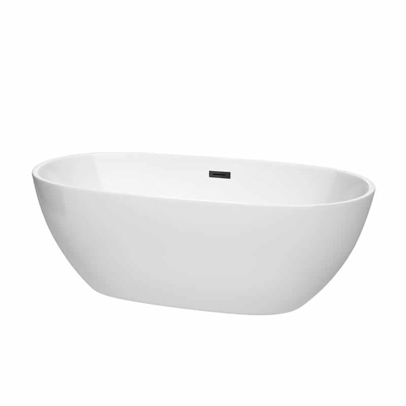 Juno 67" Freestanding Acrylic White Bathtub With Matte Black Trim No Faucet Top Front View