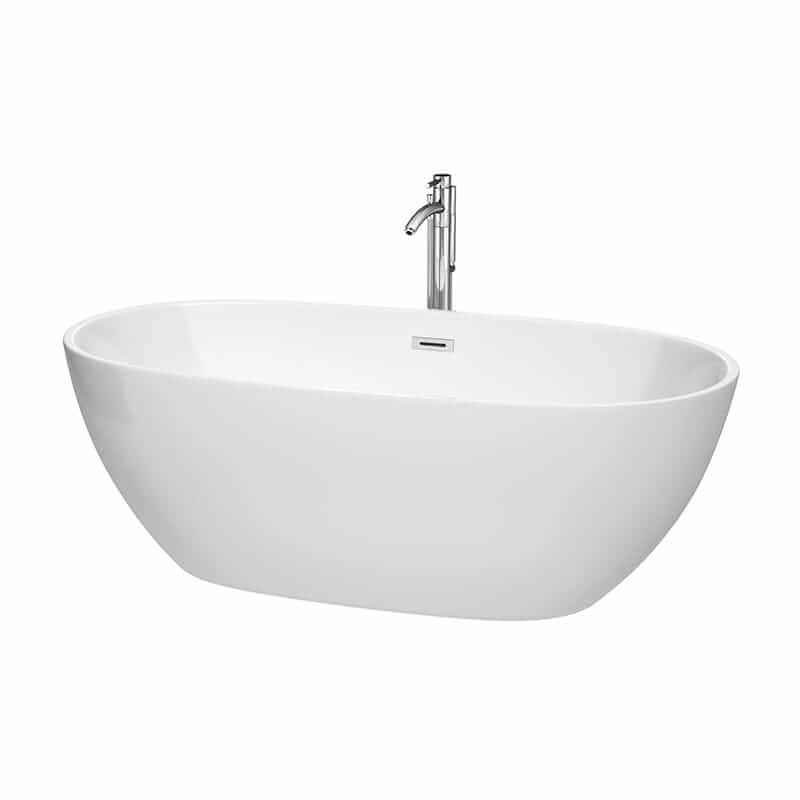 Juno 67" Freestanding Acrylic White Bathtub With Polished Chrome Trim Top Front View