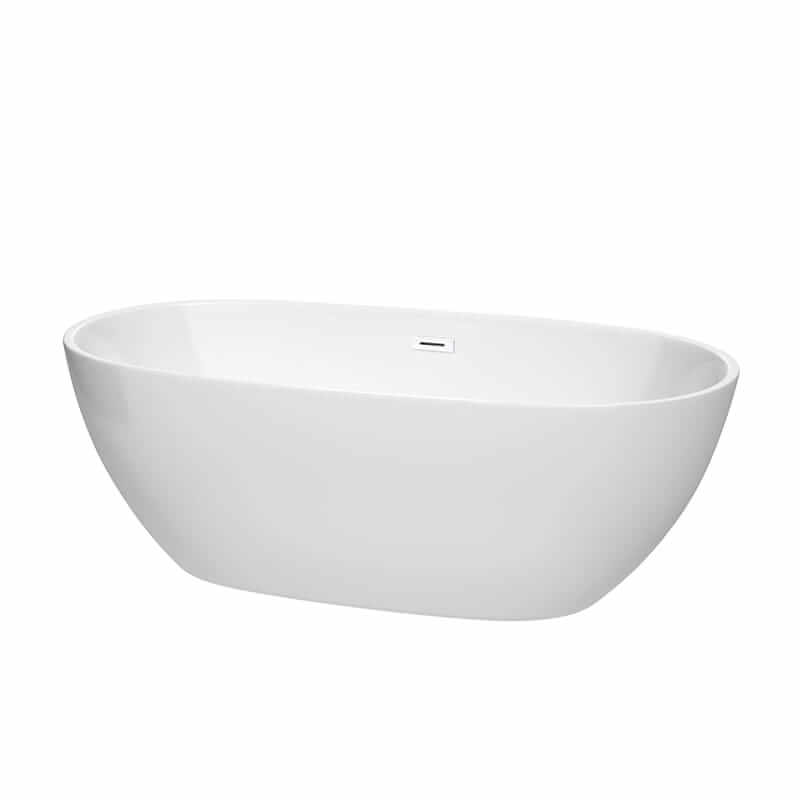 Juno 67" Freestanding Acrylic White Bathtub With Shiny White Trim No Faucet Top Front View