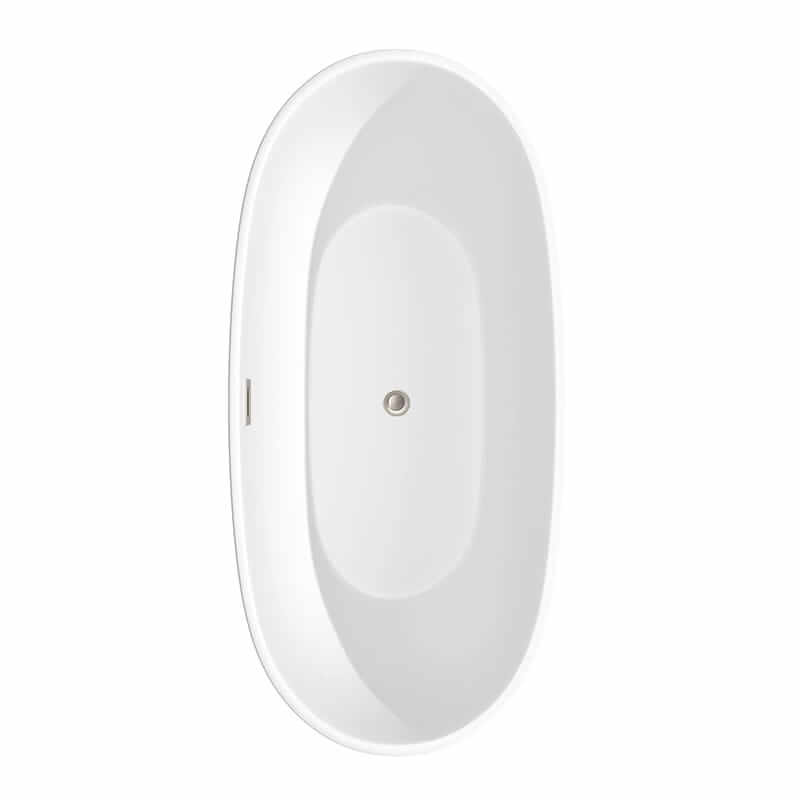 Juno 67 Inch Freestanding Acrylic Matte White Bathtub With Brushed Nickel Trim No Faucet Top View