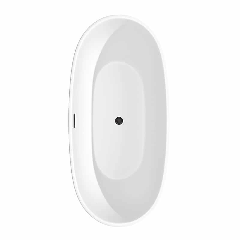 Juno 67 Inch Freestanding Acrylic Matte White Bathtub With Matte Black Trim Top View