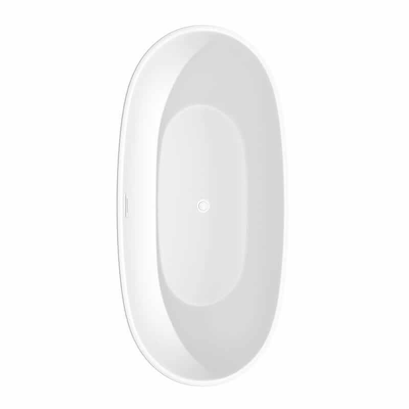 Juno 67 Inch Freestanding Acrylic Matte White Bathtub With Shiny White Trim and Matte Black Faucet Top View