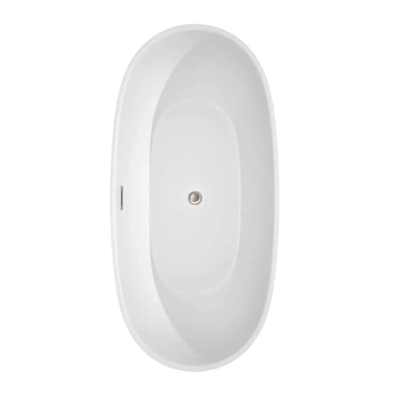 Juno 67 Inch Freestanding Acrylic White Bathtub With Brushed Nickel Trim No Faucet Top View