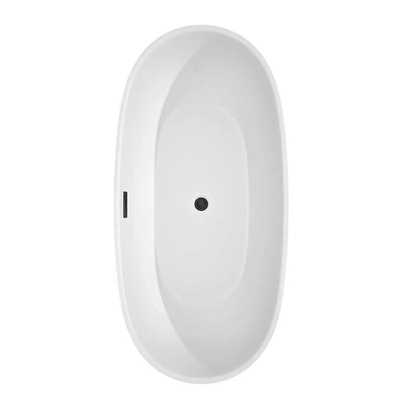 Juno 67 Inch Freestanding Acrylic White Bathtub With Matte Black Trim No Faucet Top View