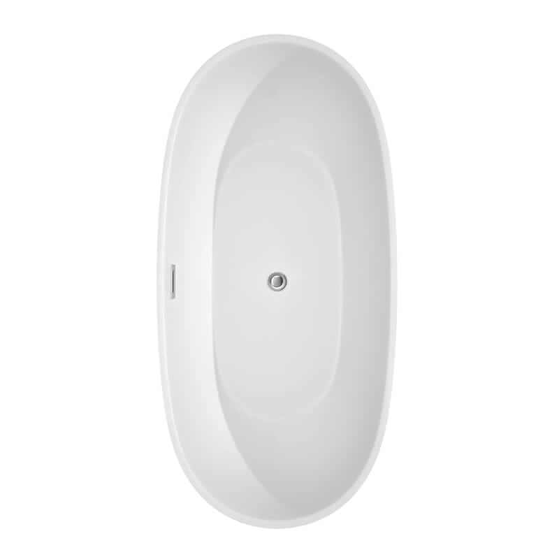 Juno 67 Inch Freestanding Acrylic White Bathtub With Polished Chrome Trim and Matte Black Faucet Top View