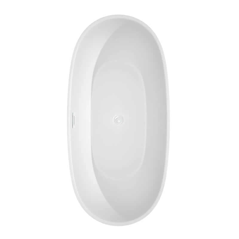 Juno 67 Inch Freestanding Acrylic White Bathtub With Shiny White Trim and Brushed Gold Faucet Top View