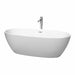 Juno 71" Freestanding Acrylic Matte White Bathtub With Polished Chrome Trim Top Front View