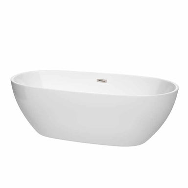 Juno 71" Freestanding Acrylic White Bathtub With Brushed Nickel Trim No Faucet Top Front View