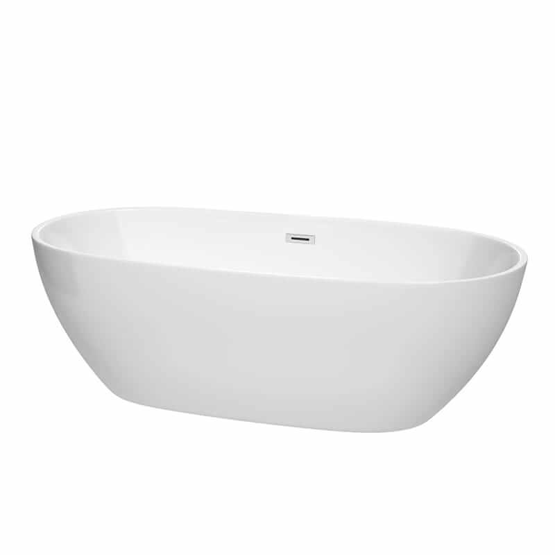 Juno 71" Freestanding Acrylic White Bathtub With Polished Chrome Trim No Faucet Top Front View