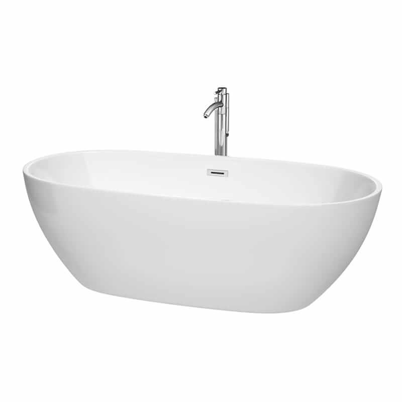 Juno 71" Freestanding Acrylic White Bathtub With Polished Chrome Trim Top Front View