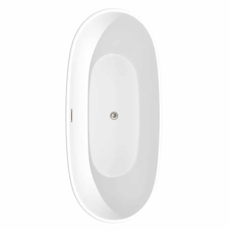 Juno 71 Inch Freestanding Acrylic Matte White Bathtub With Brushed Nickel Trim No Faucet Top View
