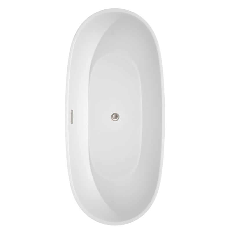 Juno 71 Inch Freestanding Acrylic White Bathtub With Brushed Nickel Trim Top View