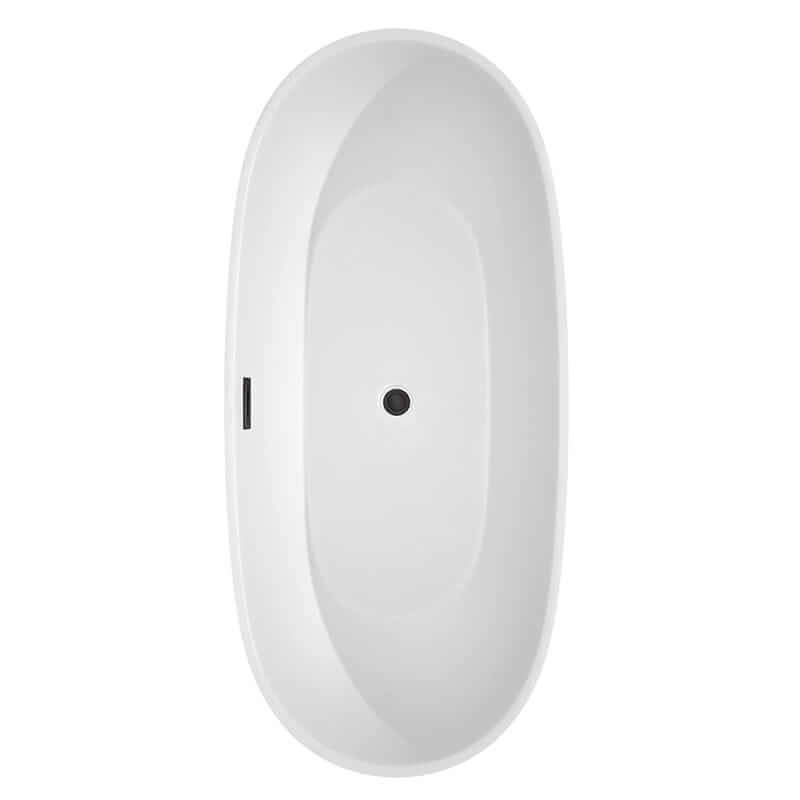 Juno 71 Inch Freestanding Acrylic White Bathtub With Matte Black Trim Top View