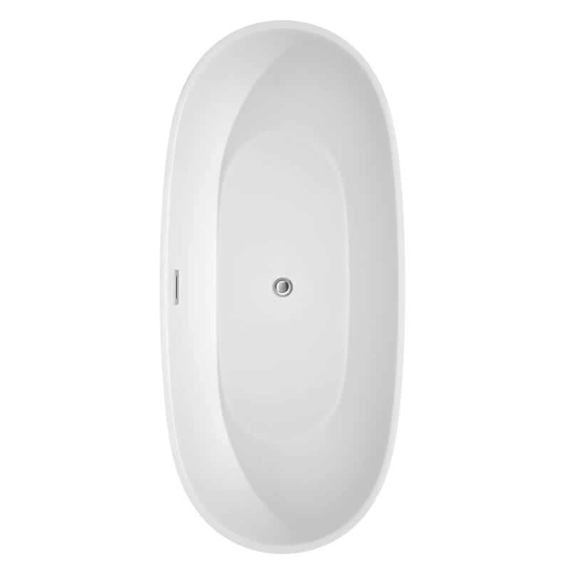 Juno 71 Inch Freestanding Acrylic White Bathtub With Polished Chrome Trim Top View