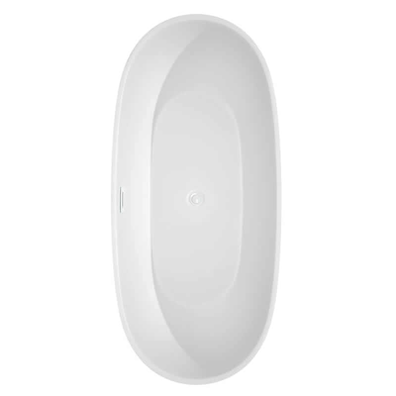 Juno 71 Inch Freestanding Acrylic White Bathtub With Shiny White Trim No Faucet Top View