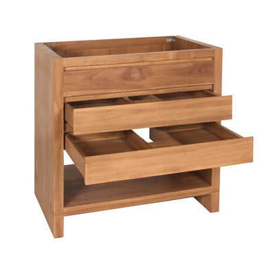 Kai 30 inch Single Sink Teak Bathroom Vanity Natural Teak Cabinet Only Open Drawer