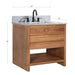 Kai 30 Single Sink Teak Bathroom Vanity Natural Teak in Carrara White Marble Corner View