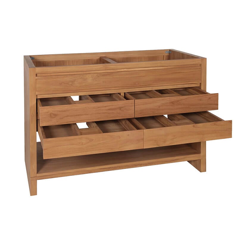 Kai 48 inch Double Sink Teak Bathroom Vanity Natural Teak Cabinet Only Open Drawer