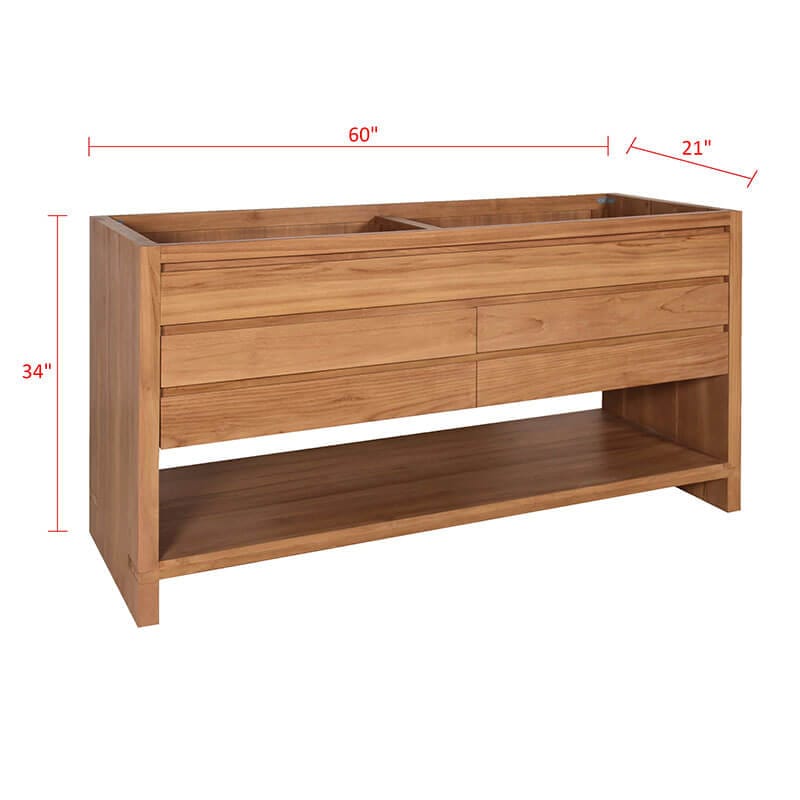 Kai 60 Double Sink Teak Bathroom Vanity Natural Teak Cabinet Only Dimension
