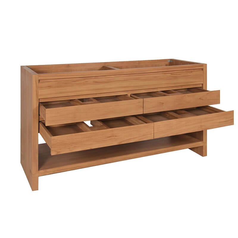 Kai 60 inch Double Sink Teak Bathroom Vanity Natural Teak Cabinet Only Cabinet Only