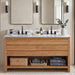 Kai 60 inch Double Sink Teak Bathroom Vanity Natural Teak in Carrara White Marble Front View