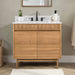 Kayla 36 inch Single Vanity Natural Teak in Carrara White Marble Dront View